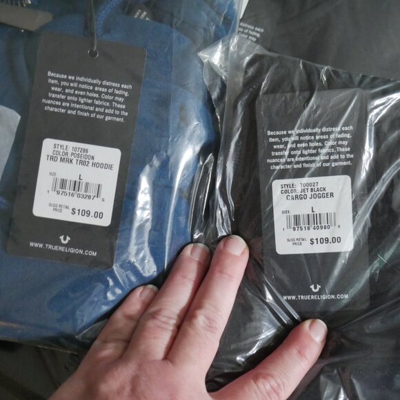 True Religion Men's Fleece Sweatsuit 2 Piece Tracksuit Matching Hoodie Joggers - Picture 8 of 9